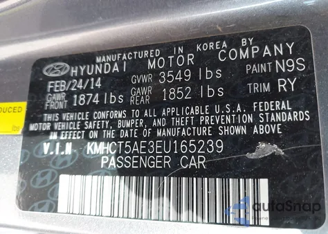 2014 Hyundai Accent Gs z USA, uszkodzony, nr VIN KMHCT5AE3EU165239